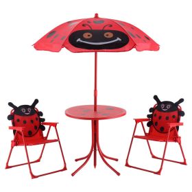 Kids Patio Folding Table and Chairs Set Beetle with Umbrella