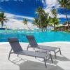 Patio Chaise Lounge Set (2022 New) -3 Pieces Adjustable Backrest Pool Lounge Chairs Steel Textilene Sunbathing Recliner with Headrest (Grey)