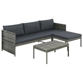 3 Piece Patio Lounge Set with Cushions Poly Rattan Gray