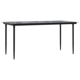 Patio Dining Table Black 63"x31.5"x29.1" Steel and Tempered Glass