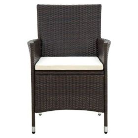 Patio Chairs with Cushions 2 pcs Poly Rattan Brown