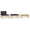 3 Piece Patio Lounge Set with Dark Gray Cushions Bamboo