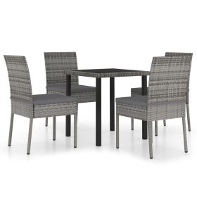 5 Piece Patio Dining Set Poly Rattan Gray