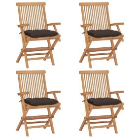 Patio Chairs with Taupe Cushions 4 pcs Solid Teak Wood