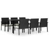 7 Piece Patio Dining Set Poly Rattan Black