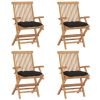 Patio Chairs with Black Cushions 4 pcs Solid Teak Wood