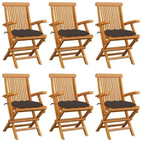 Patio Chairs with Taupe Cushions 6 pcs Solid Teak Wood