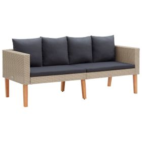 2-Seater Patio Sofa with Cushions Poly Rattan Beige