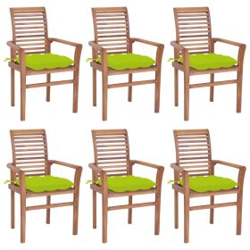 Dining Chairs 6 pcs with Bright Green Cushions Solid Teak Wood