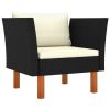 Patio Sofa Poly Rattan and Solid Eucalyptus Wood