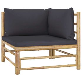 Patio Corner Sofa with Dark Gray Cushions Bamboo