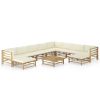 11 Piece Patio Lounge Set with Cream White Cushions Bamboo