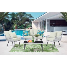 Manhattan Comfort Portofino Rope Wicker 4-Piece Patio Conversation Set with Cushions in Cream