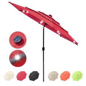 outdoor furniture 10Ft 3-Tiers 32LEDS Patio Umbrella Red