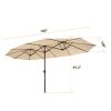 15x9ft Large Double-Sided Rectangular Outdoor Twin Patio Market Umbrella w/Crank-tan