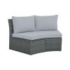 10-Piece Outdoor Sectional Half Round Patio Rattan Sofa Set; PE Wicker Conversation Furniture Set for Free Combination; Light Gray