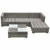 5 Piece Patio Lounge Set with Cushions Poly Rattan Gray