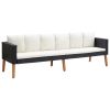 4 Piece Patio Lounge Set with Cushions Poly Rattan Black