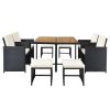 (9-Piece) Patio All-Weather PE Wicker Dining Table Set with Wood Tabletop for 8, Black Rattan+Beige Cushion