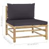 3 Piece Patio Lounge Set with Dark Gray Cushions Bamboo