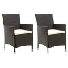 Patio Chairs with Cushions 2 pcs Poly Rattan Brown