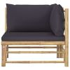 Patio Corner Sofa with Dark Gray Cushions Bamboo