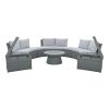 10-Piece Outdoor Sectional Half Round Patio Rattan Sofa Set; PE Wicker Conversation Furniture Set for Free Combination; Light Gray