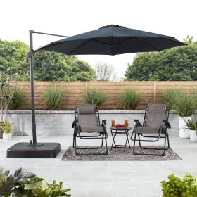 10'  Octagon Outdoor Tilting Cantilever Offset Patio Umbrella with Weighted Base and 360 Degree Rotation (Color: Black)