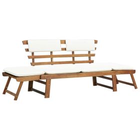 Patio Bench with Cushions 2-in-1 74.8" Solid Acacia Wood (Color: Brown)