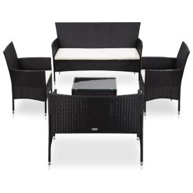 5 Piece Patio Lounge Set With Cushions Poly Rattan Black (Color: Black)