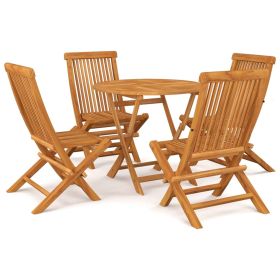 5 Piece Patio Dining Set Solid Teak Wood (Color: Brown)