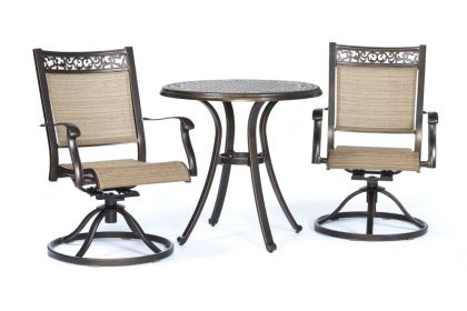 3 Piece Bistro Set, Cast Aluminum Dining Table Swivel Rocker Chairs Outdoor Patio Furniture (Color: black gold)