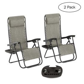 2 Pack Patio Zero Gravity Chair Outdoor Lounge Chair Textilene Fabric  Recline Chair Seating Capacity 2, Blue (Actual Color: Gray)