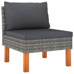 4 Piece Patio Lounge Set with Cushions Poly Rattan Gray (Color: Gray)