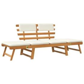 Patio Bench with Cushions 2-in-1 74.8" Solid Acacia Wood (Color: White)