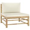 3 Piece Patio Lounge Set with Cream White Cushions Bamboo