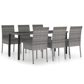 7 Piece Patio Dining Set Poly Rattan Gray (Color: Grey)