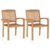 Stacking Patio Dining Chairs 2 pcs Solid Teak Wood