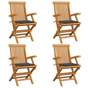 Patio Chairs with Anthracite Cushions 4 pcs Solid Teak Wood (Color: Anthracite)