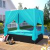 Outdoor Patio Wicker Sunbed Daybed with Cushions;  Adjustable Seats