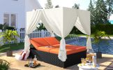 Outdoor Patio Wicker Sunbed Daybed with Cushions;  Adjustable Seats