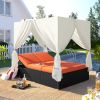 Outdoor Patio Wicker Sunbed Daybed with Cushions;  Adjustable Seats