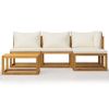 5 Piece Patio Lounge Set with Cushion Cream Solid Acacia Wood