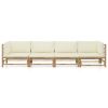 4 Piece Patio Lounge Set with Cream White Cushions Bamboo