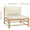 3 Piece Patio Lounge Set with Cream White Cushions Bamboo