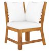 5 Piece Patio Lounge Set with Cushion Cream Solid Acacia Wood